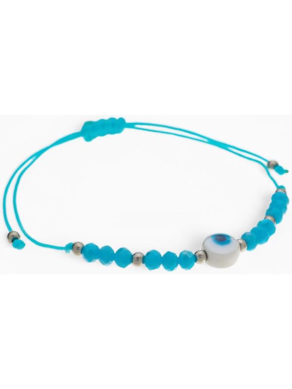 Браслет-оберег «Глазик» на нити, голубой в серебре