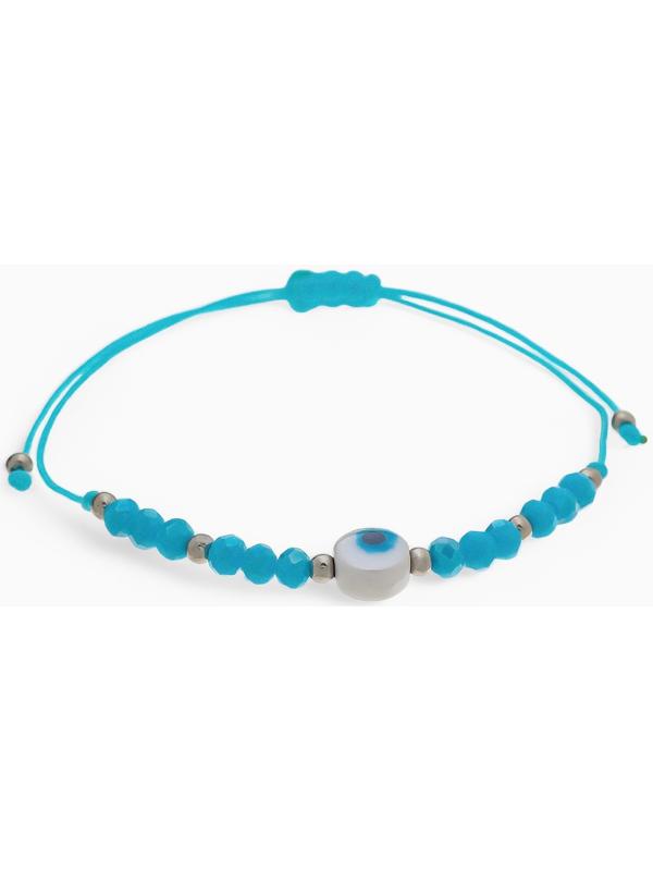 Браслет-оберег «Глазик» на нити, голубой в серебре