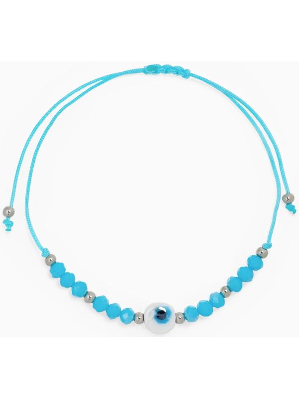 Браслет-оберег «Глазик» на нити, голубой в серебре