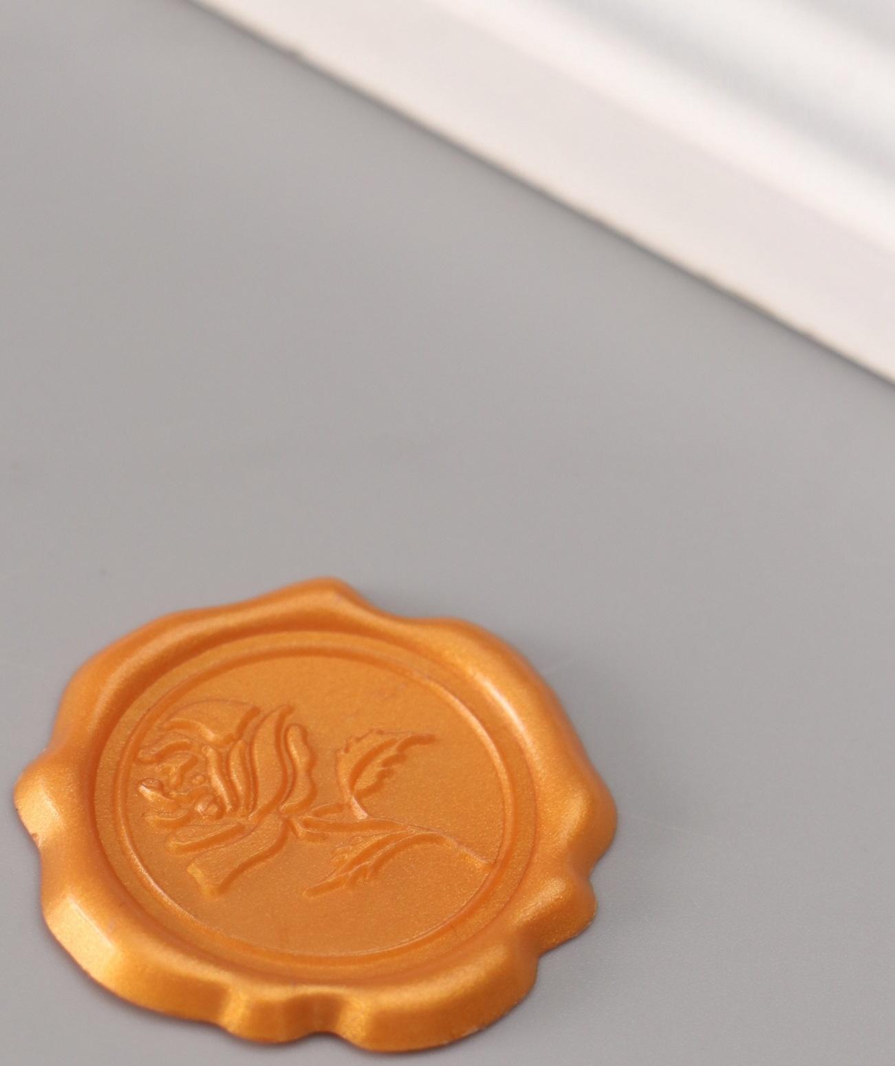 Сургучный оттиск «Роза», декоративный элемент для приглашений, конвертов и сертификатов, золото, d=3.2 см