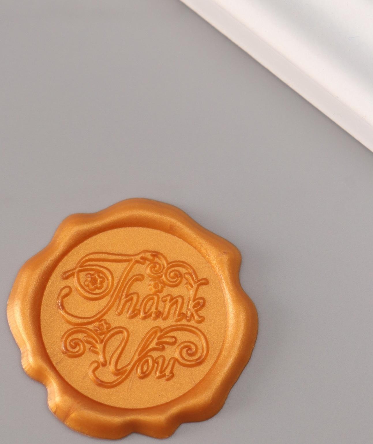 Сургучный оттиск «Спасибо», декоративный элемент для приглашений, конвертов и сертификатов, золото, d=3.2 см