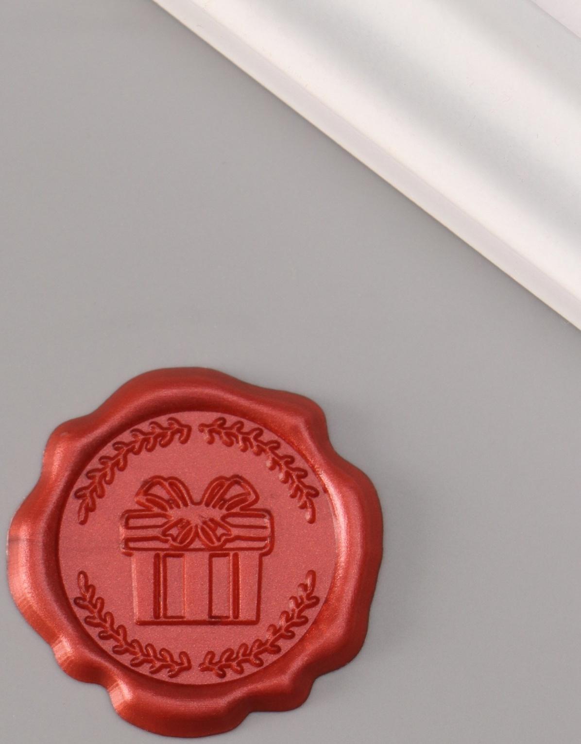 Сургучный оттиск «Подарок», декоративный элемент для приглашений, конвертов и сертификатов, бордо, d=3.2 см