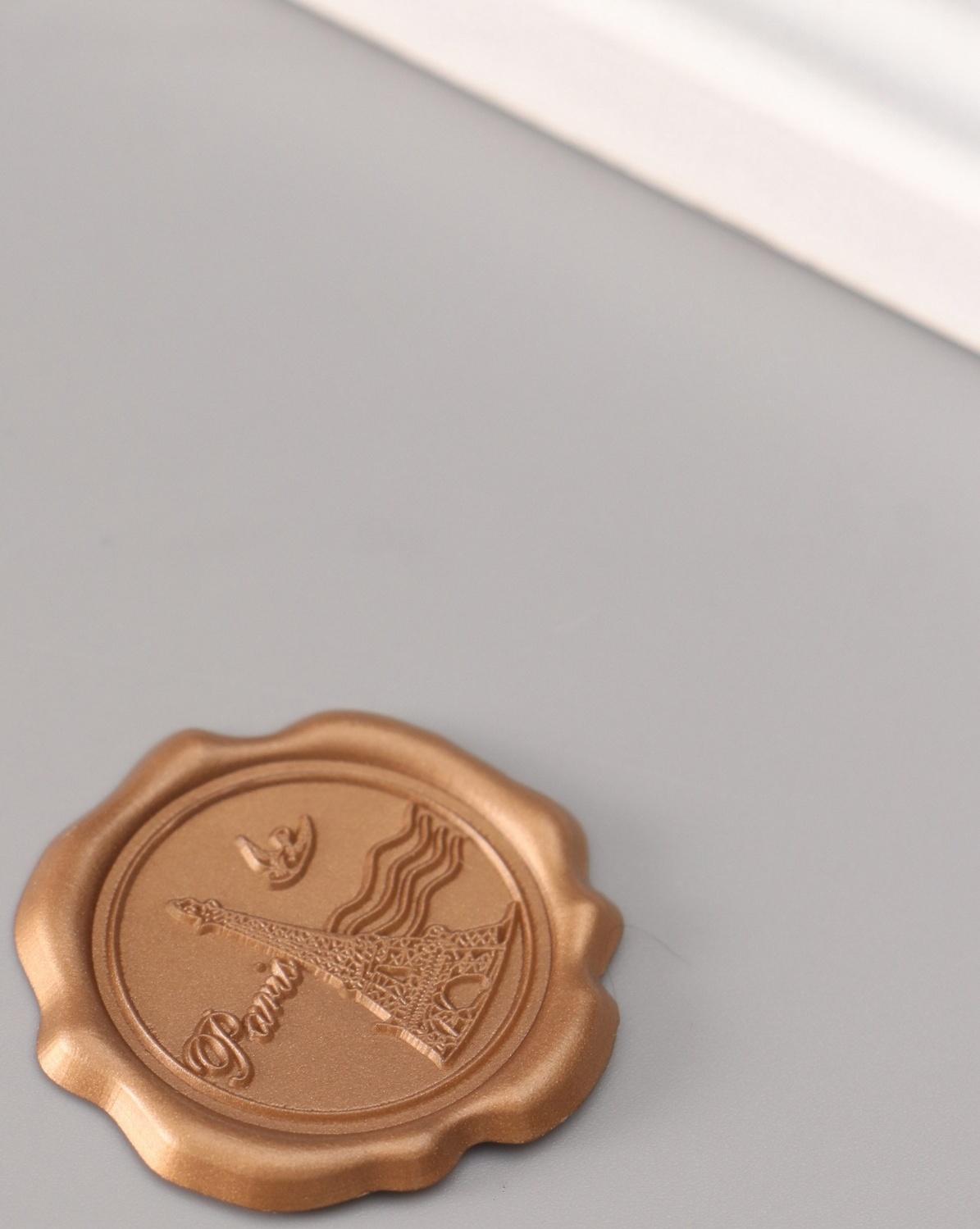 Сургучный оттиск «Париж», декоративный элемент для приглашений, конвертов и сертификатов, бронза, d=3.2 см