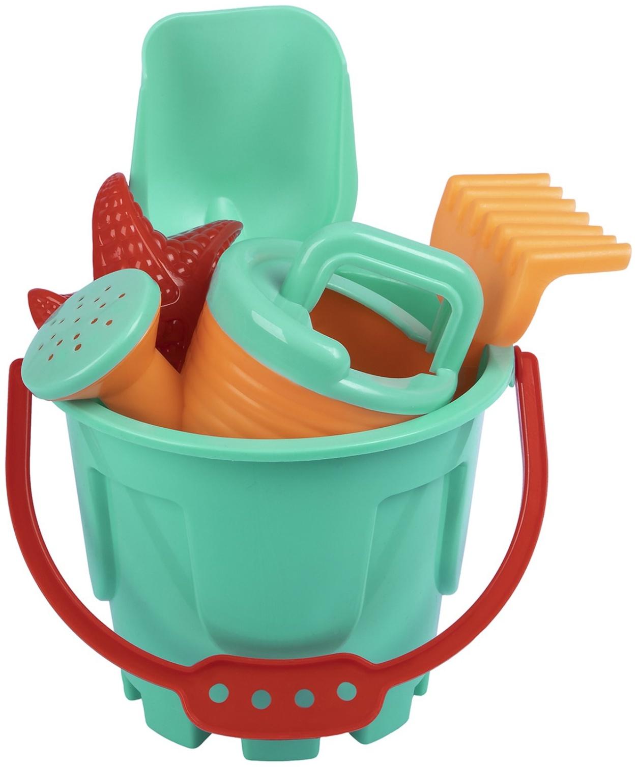 Песочный набор, 8 предметов: ведро 1.2 л, лопатка, грабли, 4 формочки, лейка, бирюзовый