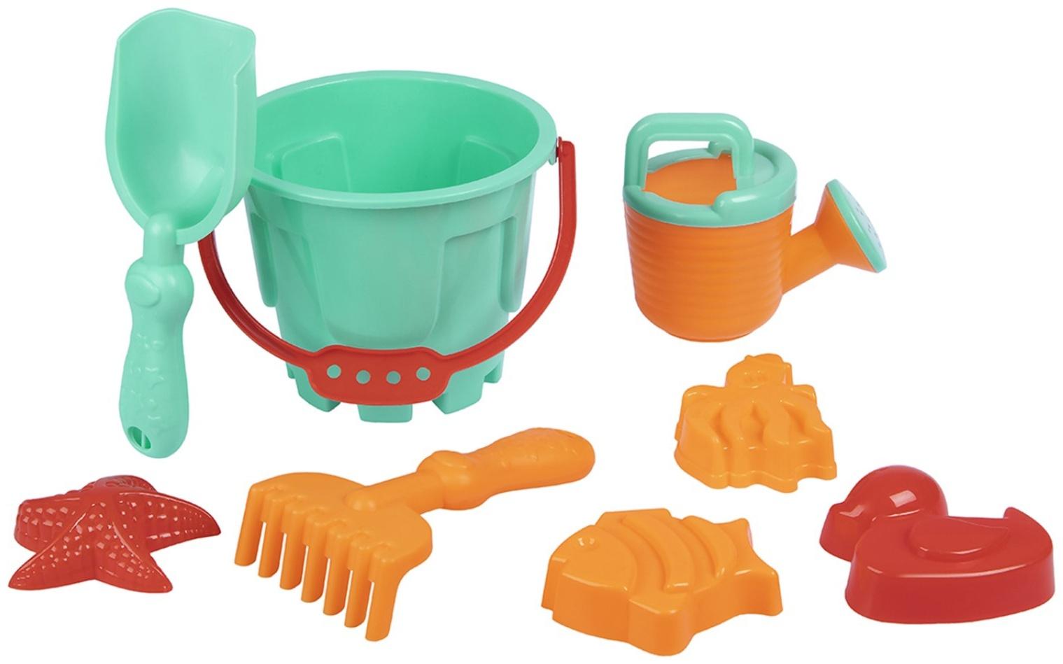 Песочный набор, 8 предметов: ведро 1.2 л, лопатка, грабли, 4 формочки, лейка, бирюзовый