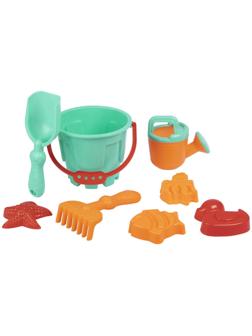 Песочный набор, 8 предметов: ведро 1.2 л, лопатка, грабли, 4 формочки, лейка, бирюзовый