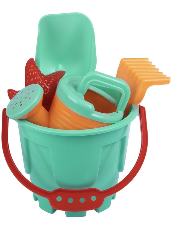 Песочный набор, 8 предметов: ведро 1.2 л, лопатка, грабли, 4 формочки, лейка, бирюзовый