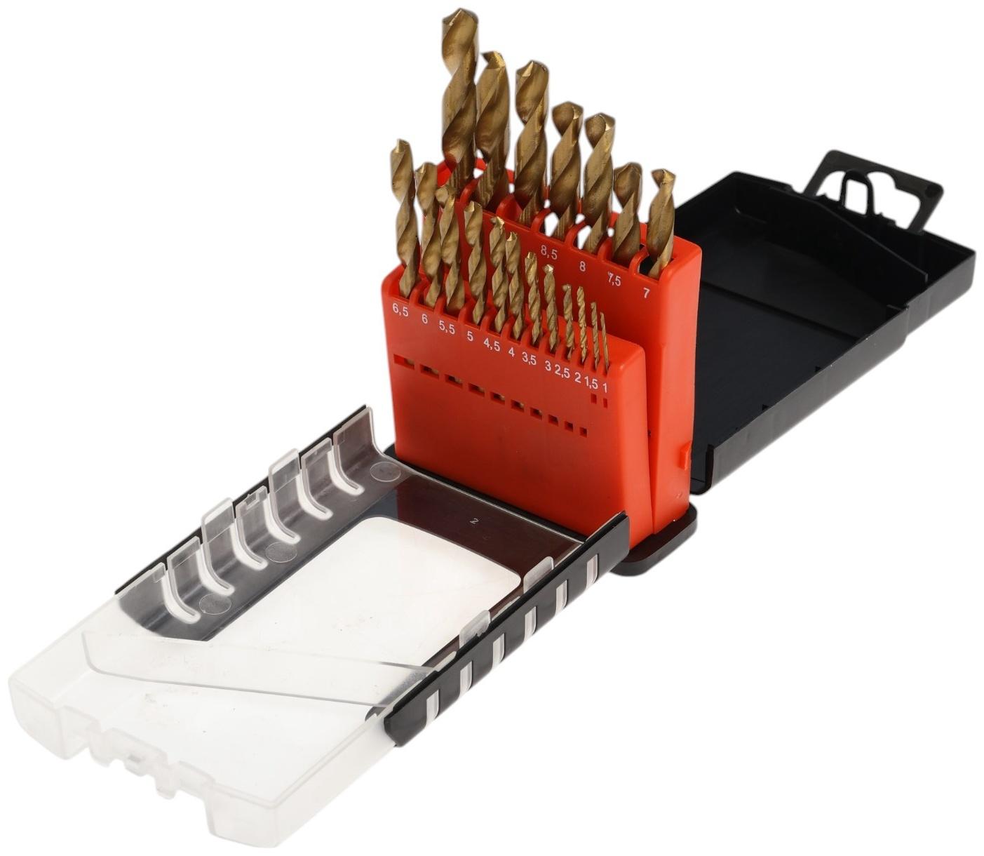 Набор сверл по металлу ТУНДРА, HSS-Tin, цилиндрический хвостовик, 1 - 10 мм, 19 шт.