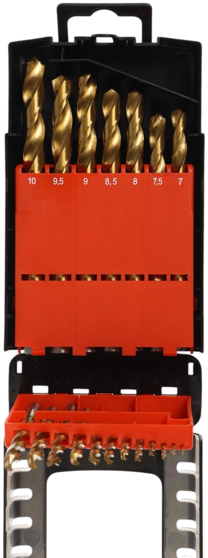 Набор сверл по металлу ТУНДРА, HSS-Tin, цилиндрический хвостовик, 1 - 10 мм, 19 шт.
