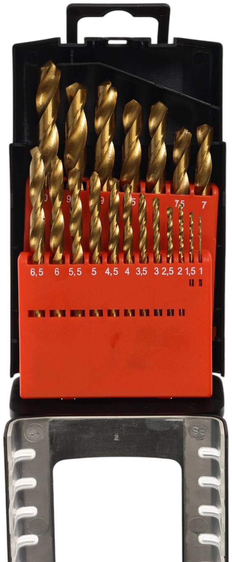 Набор сверл по металлу ТУНДРА, HSS-Tin, цилиндрический хвостовик, 1 - 10 мм, 19 шт.