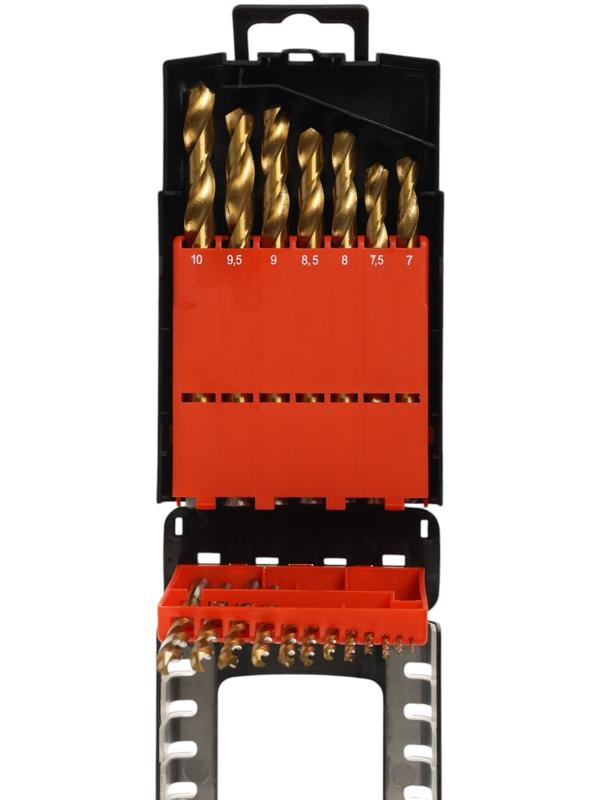 Набор сверл по металлу ТУНДРА, HSS-Tin, цилиндрический хвостовик, 1 - 10 мм, 19 шт.