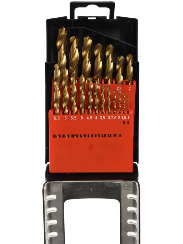 Набор сверл по металлу ТУНДРА, HSS-Tin, цилиндрический хвостовик, 1 - 10 мм, 19 шт.