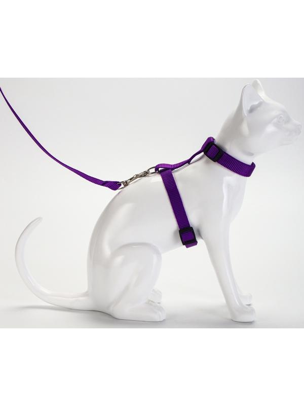Комплект для кошек, ширина 1,5 см, ОШ 16,5-27 см, ОГ 21-35 см, поводок 120 см, фиолетовый