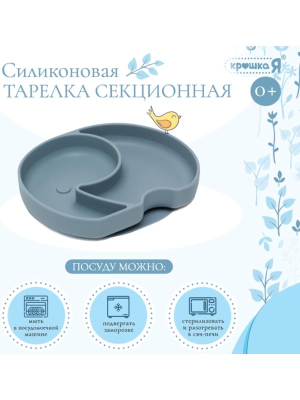 Силиконовая тарелка секционная, серия слоник , цвет серый
