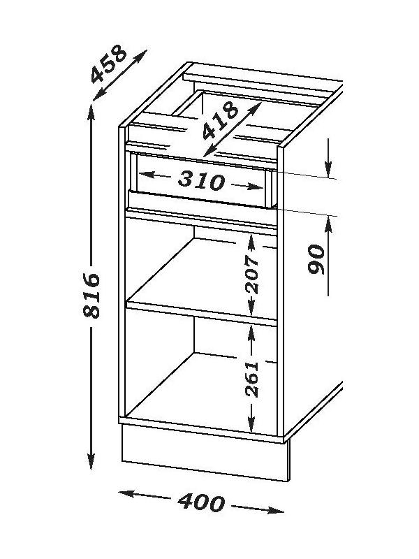 Шкаф напольный «Ника», с ящиком, 400×477×816 мм, цвет бежевый софт МДФ/дуб вотан