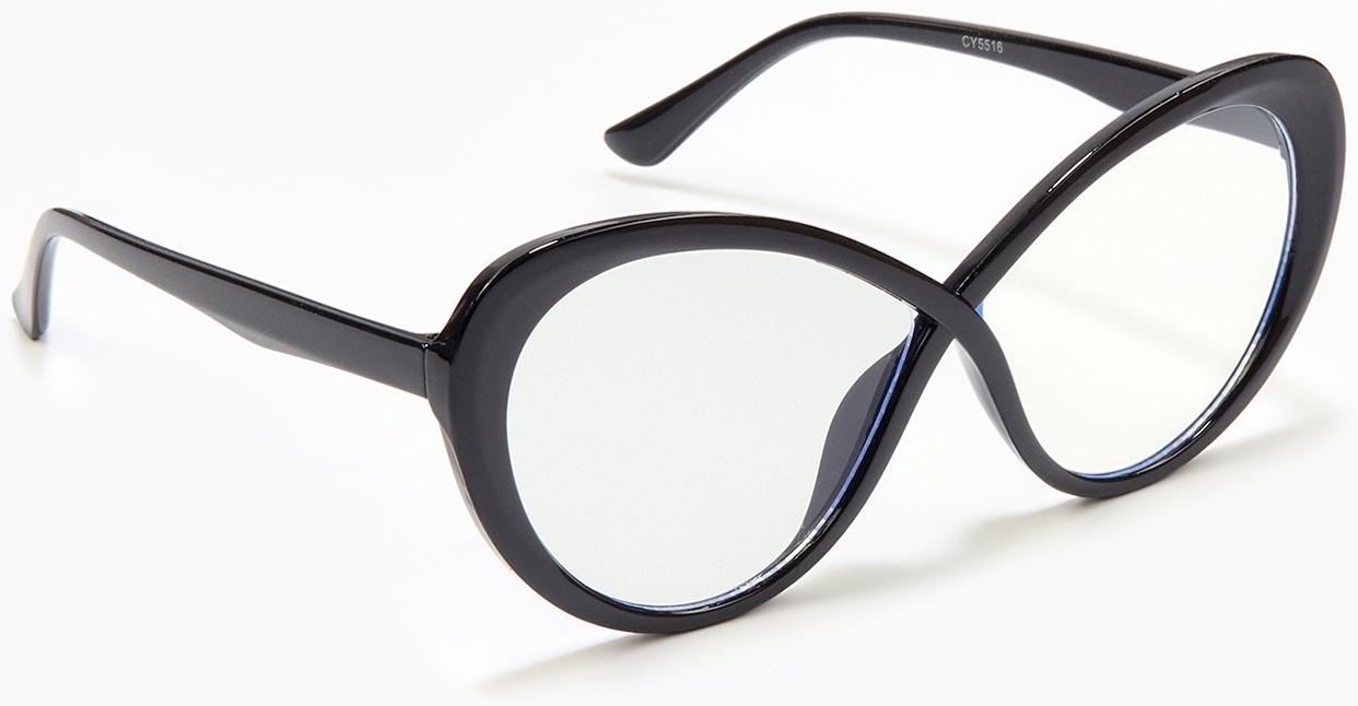 Очки женские имиджевые, прозрачные, дужка 14.2 см, ширина 14.1 см, линза 5.4×6.9 см, черные