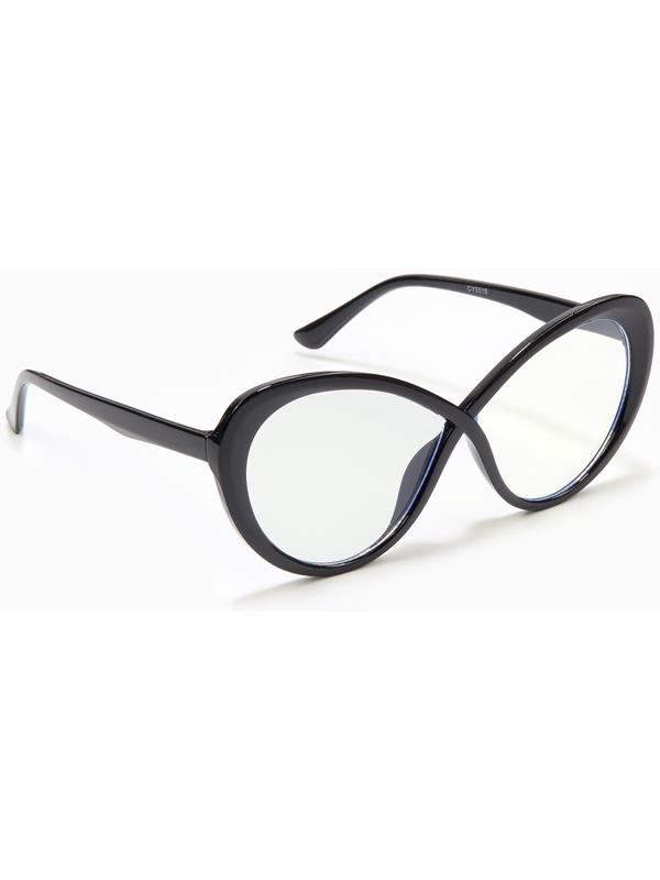 Очки женские имиджевые, прозрачные, дужка 14.2 см, ширина 14.1 см, линза 5.4×6.9 см, черные