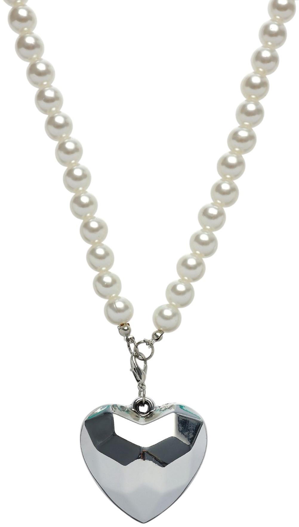 Портупея жемчужная с кулоном «Сердце», 129 см, белая в серебре