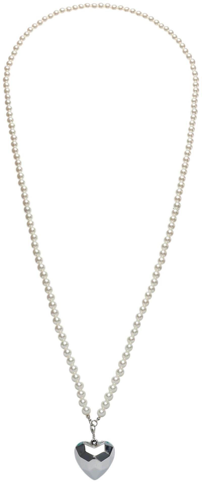 Портупея жемчужная с кулоном «Сердце», 129 см, белая в серебре