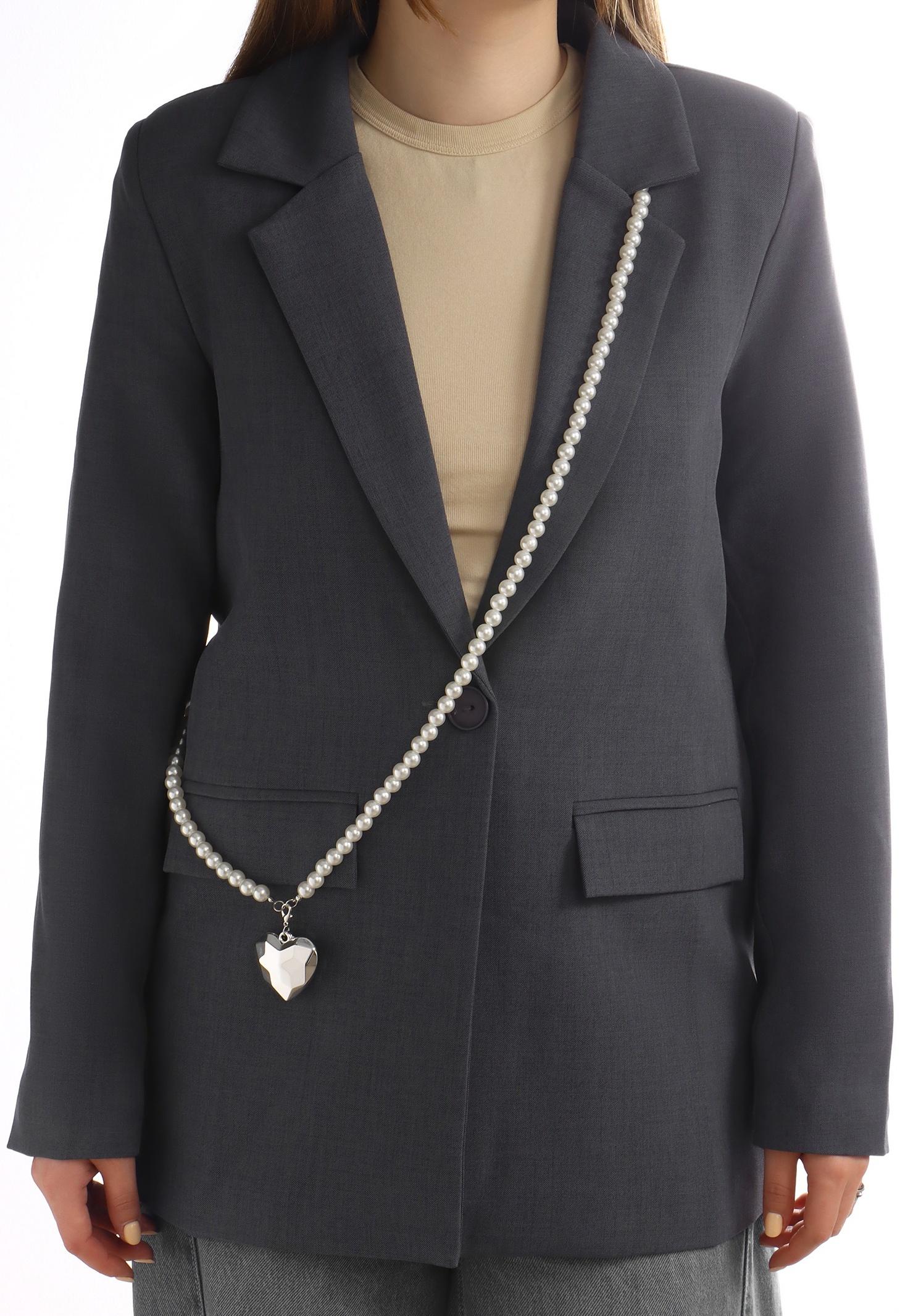 Портупея жемчужная с кулоном «Сердце», 129 см, белая в серебре