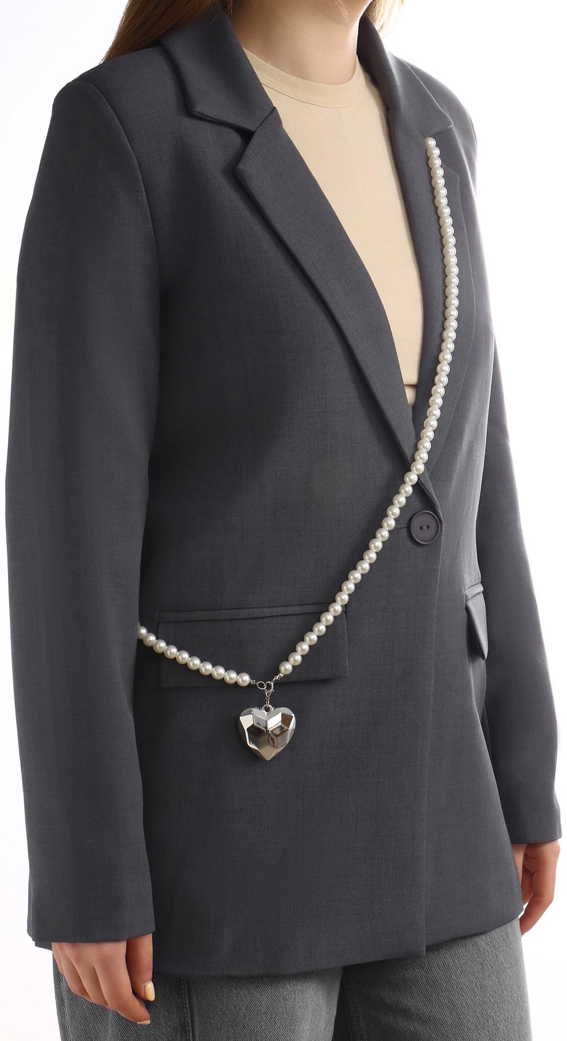 Портупея жемчужная с кулоном «Сердце», 129 см, белая в серебре