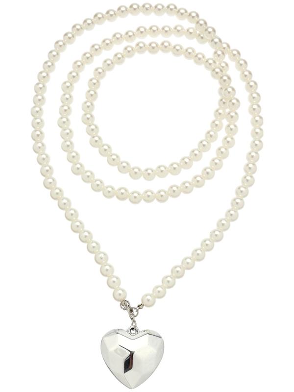 Портупея жемчужная с кулоном «Сердце», 129 см, белая в серебре
