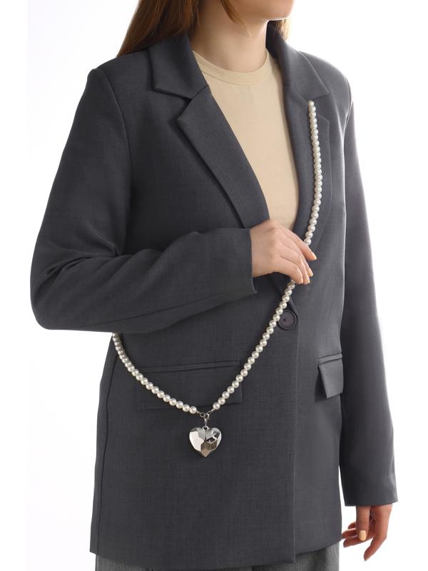 Портупея жемчужная с кулоном «Сердце», 129 см, белая в серебре