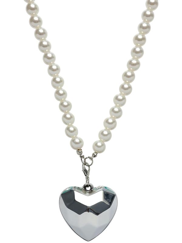 Портупея жемчужная с кулоном «Сердце», 129 см, белая в серебре