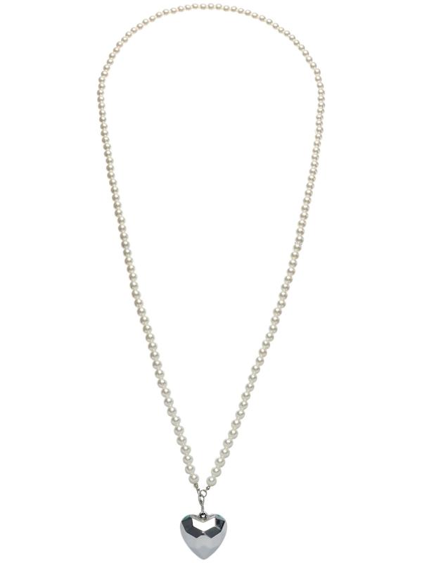 Портупея жемчужная с кулоном «Сердце», 129 см, белая в серебре