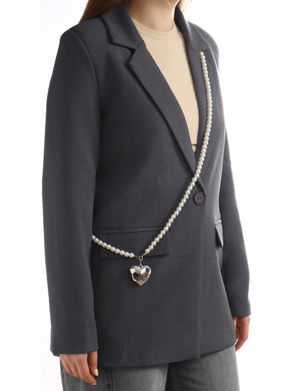 Портупея жемчужная с кулоном «Сердце», 129 см, белая в серебре