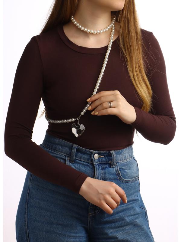 Портупея жемчужная с кулоном «Сердце», 129 см, белая в серебре