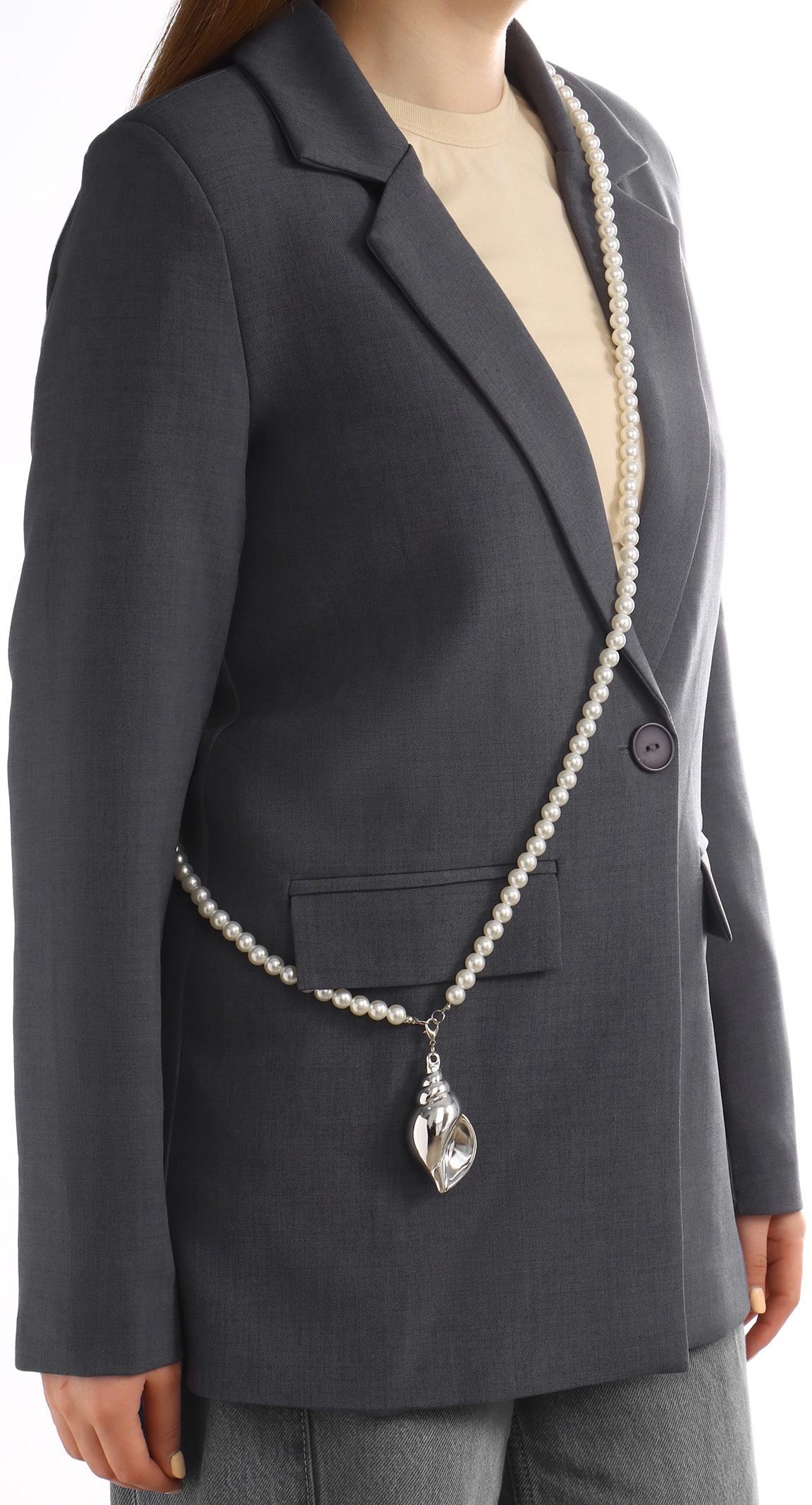 Портупея жемчужная с кулоном «Ракушка», 129 см, белая в серебре