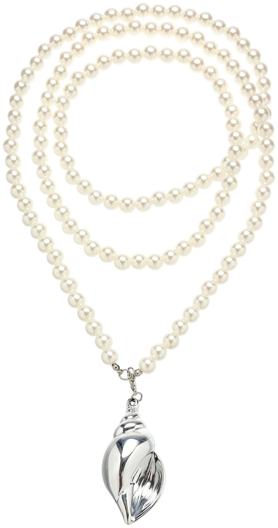 Портупея жемчужная с кулоном «Ракушка», 129 см, белая в серебре