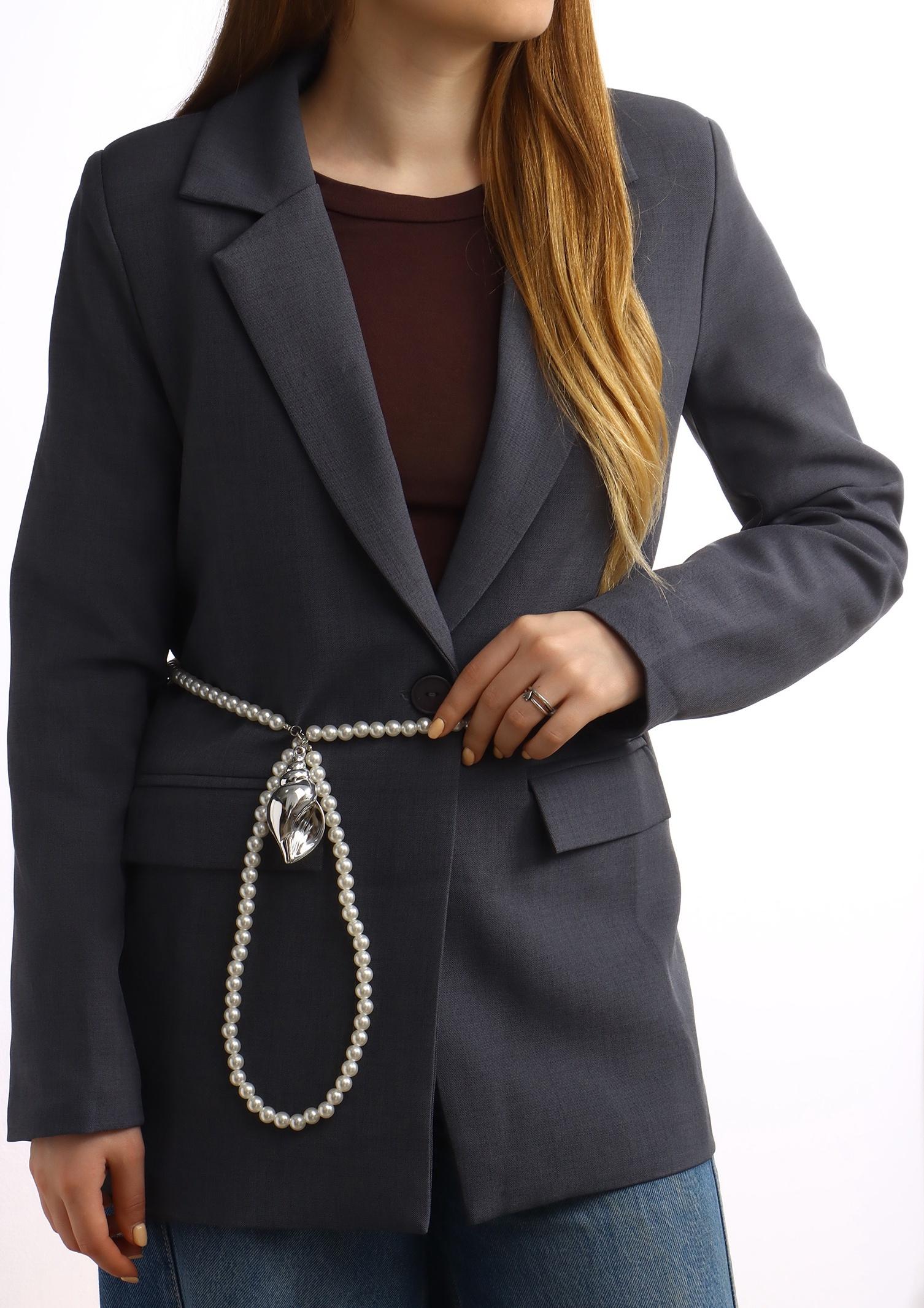 Портупея жемчужная с кулоном «Ракушка», 129 см, белая в серебре