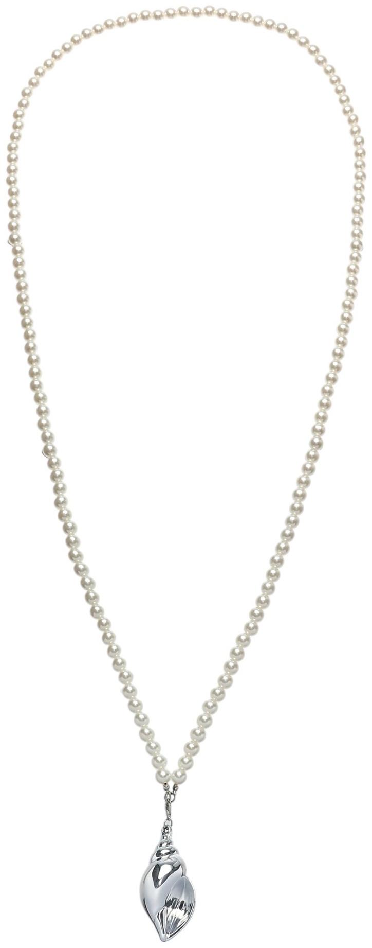 Портупея жемчужная с кулоном «Ракушка», 129 см, белая в серебре