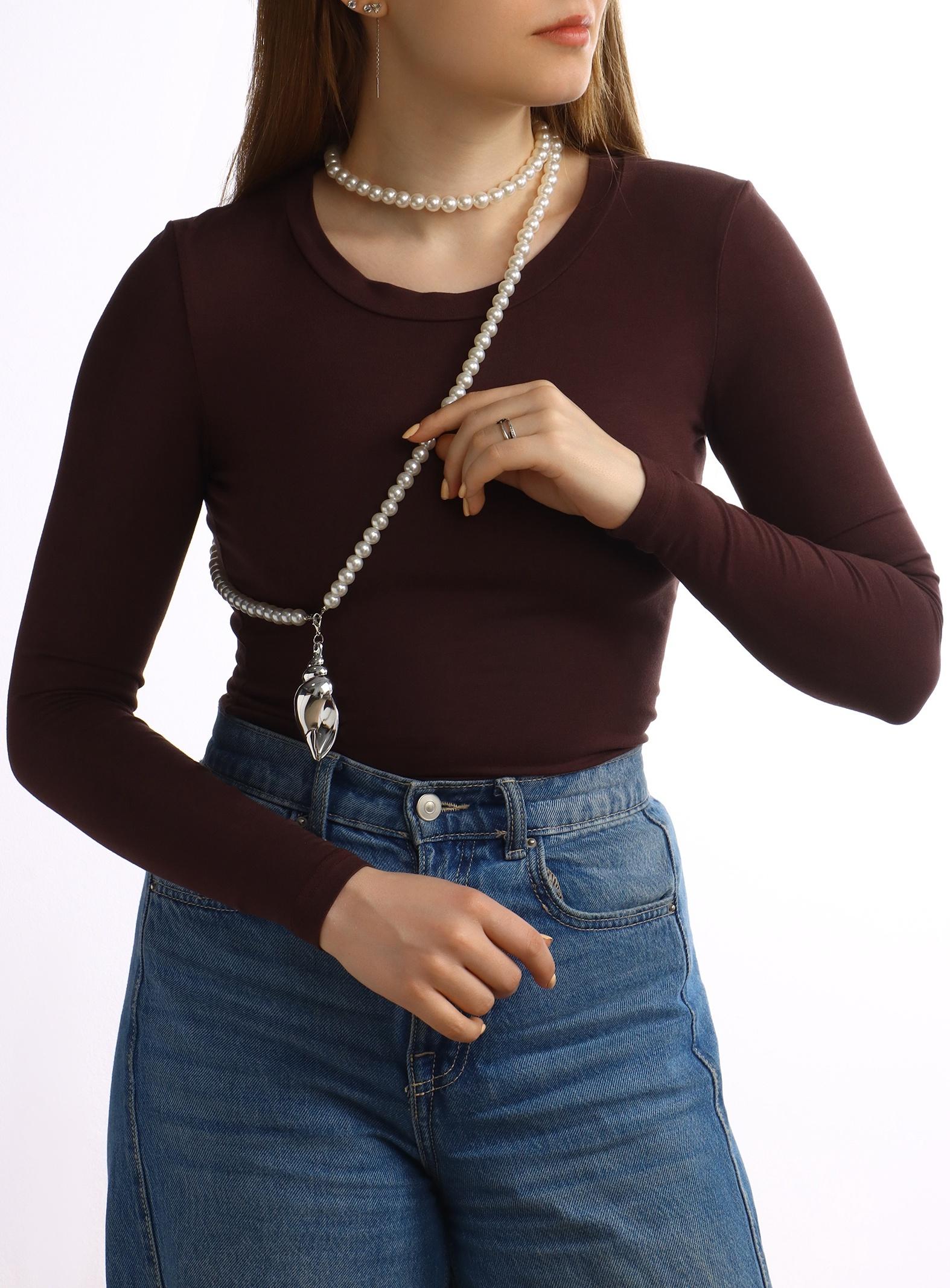 Портупея жемчужная с кулоном «Ракушка», 129 см, белая в серебре