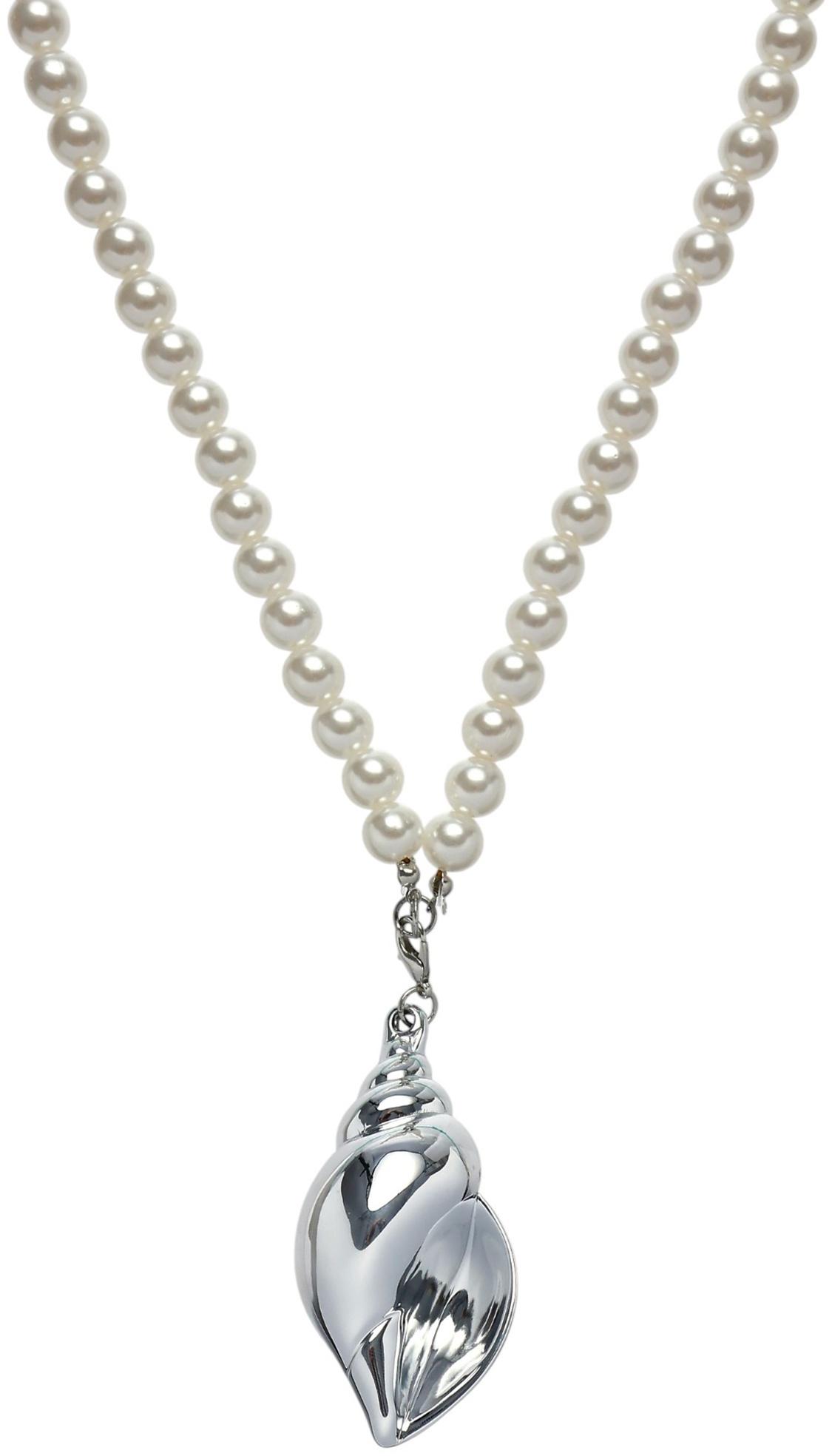 Портупея жемчужная с кулоном «Ракушка», 129 см, белая в серебре