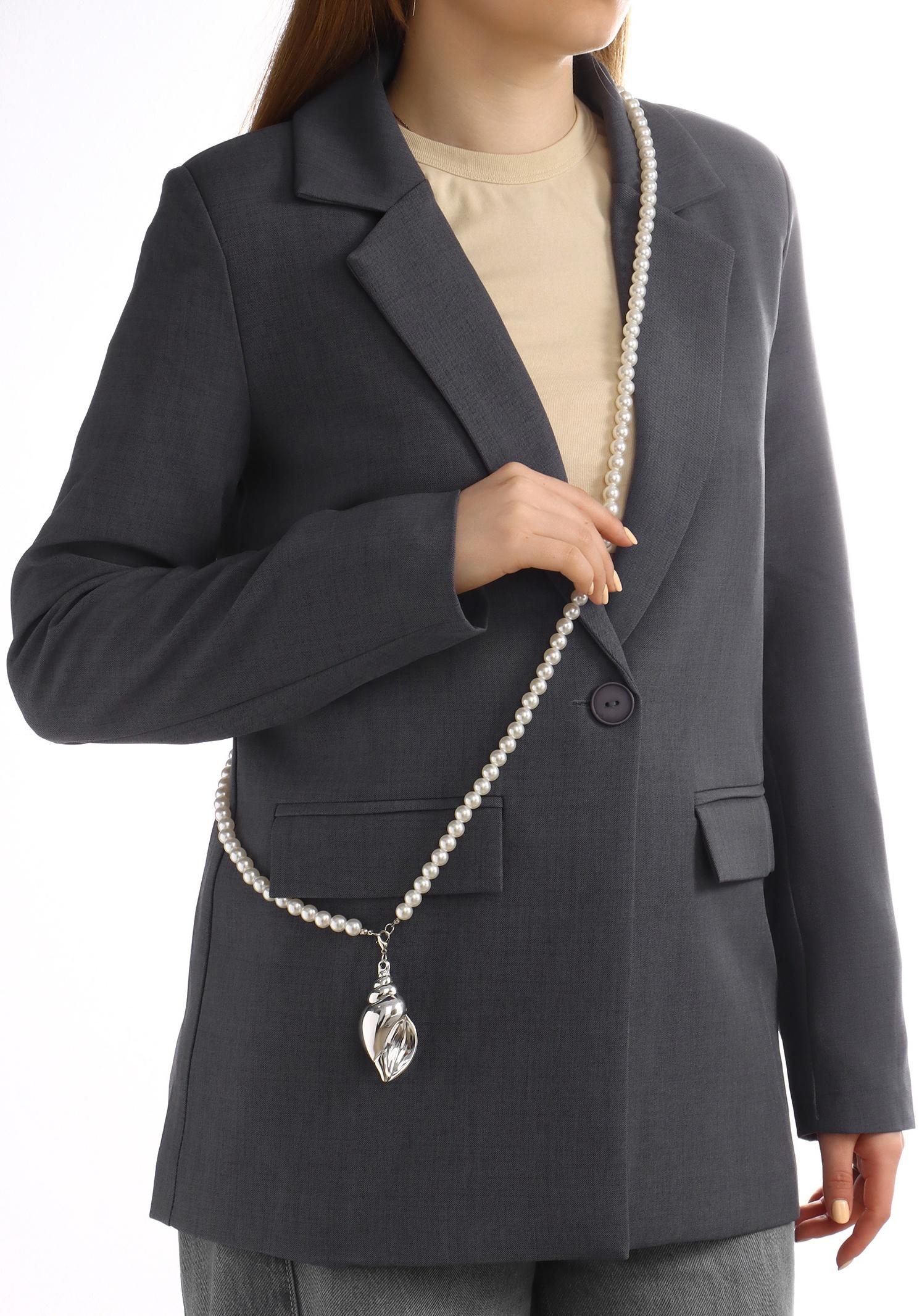 Портупея жемчужная с кулоном «Ракушка», 129 см, белая в серебре