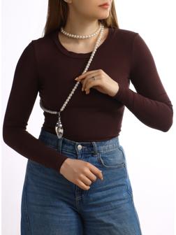 Портупея жемчужная с кулоном «Ракушка», 129 см, белая в серебре