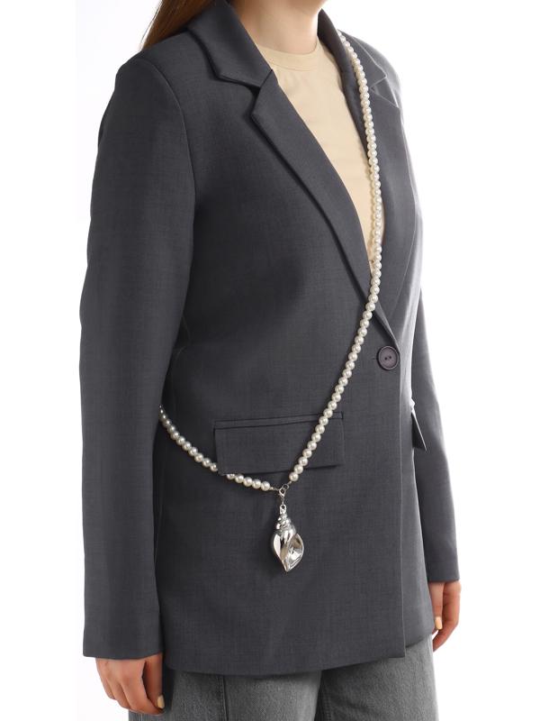 Портупея жемчужная с кулоном «Ракушка», 129 см, белая в серебре