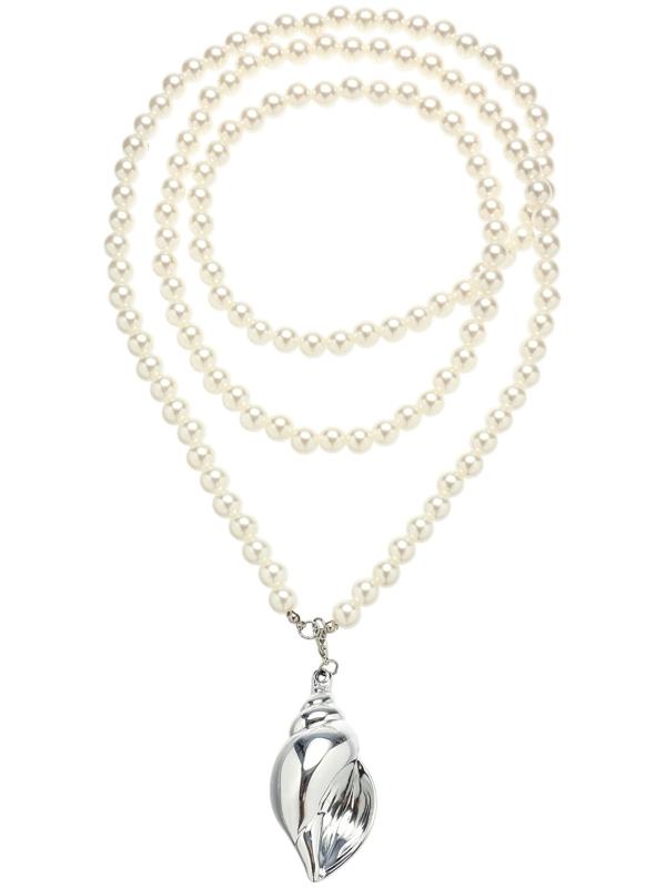 Портупея жемчужная с кулоном «Ракушка», 129 см, белая в серебре