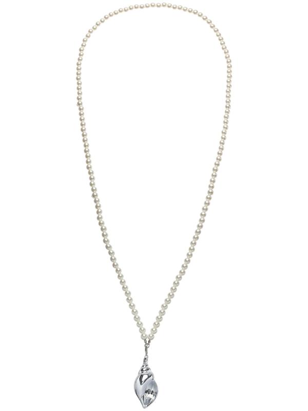 Портупея жемчужная с кулоном «Ракушка», 129 см, белая в серебре