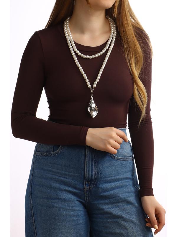 Портупея жемчужная с кулоном «Ракушка», 129 см, белая в серебре