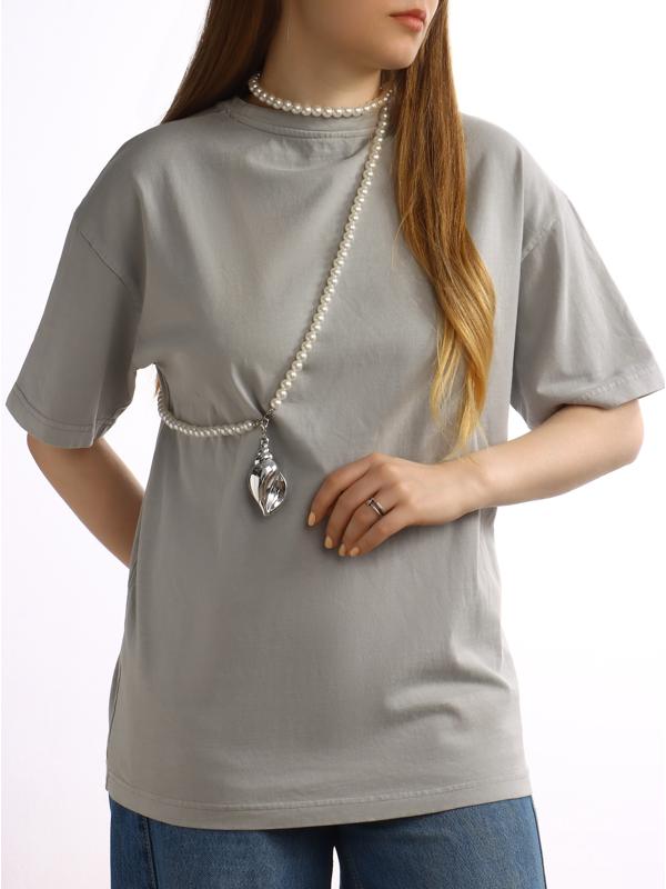 Портупея жемчужная с кулоном «Ракушка», 129 см, белая в серебре