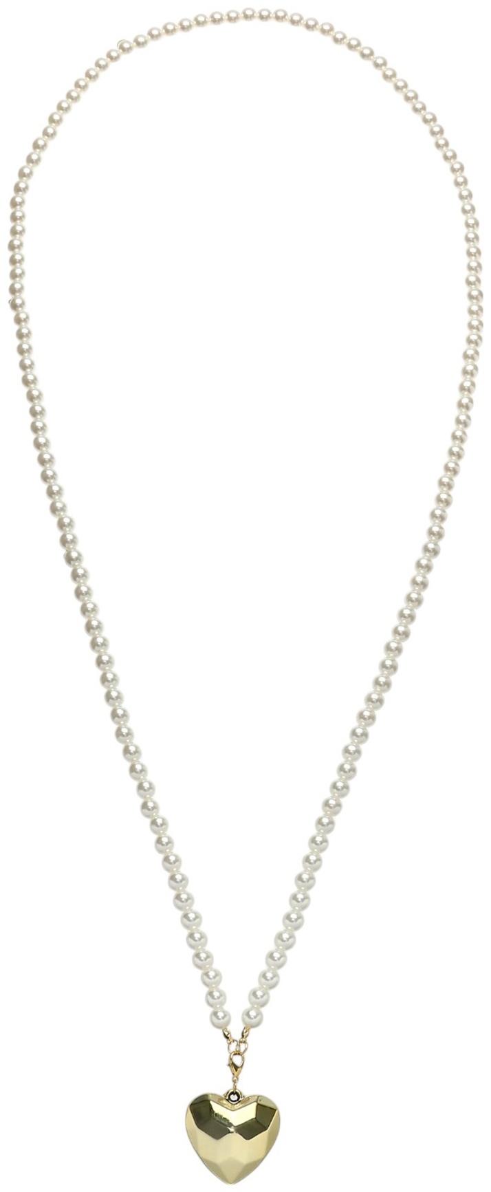 Портупея жемчужная с кулоном «Сердце», 129 см, белая в золоте