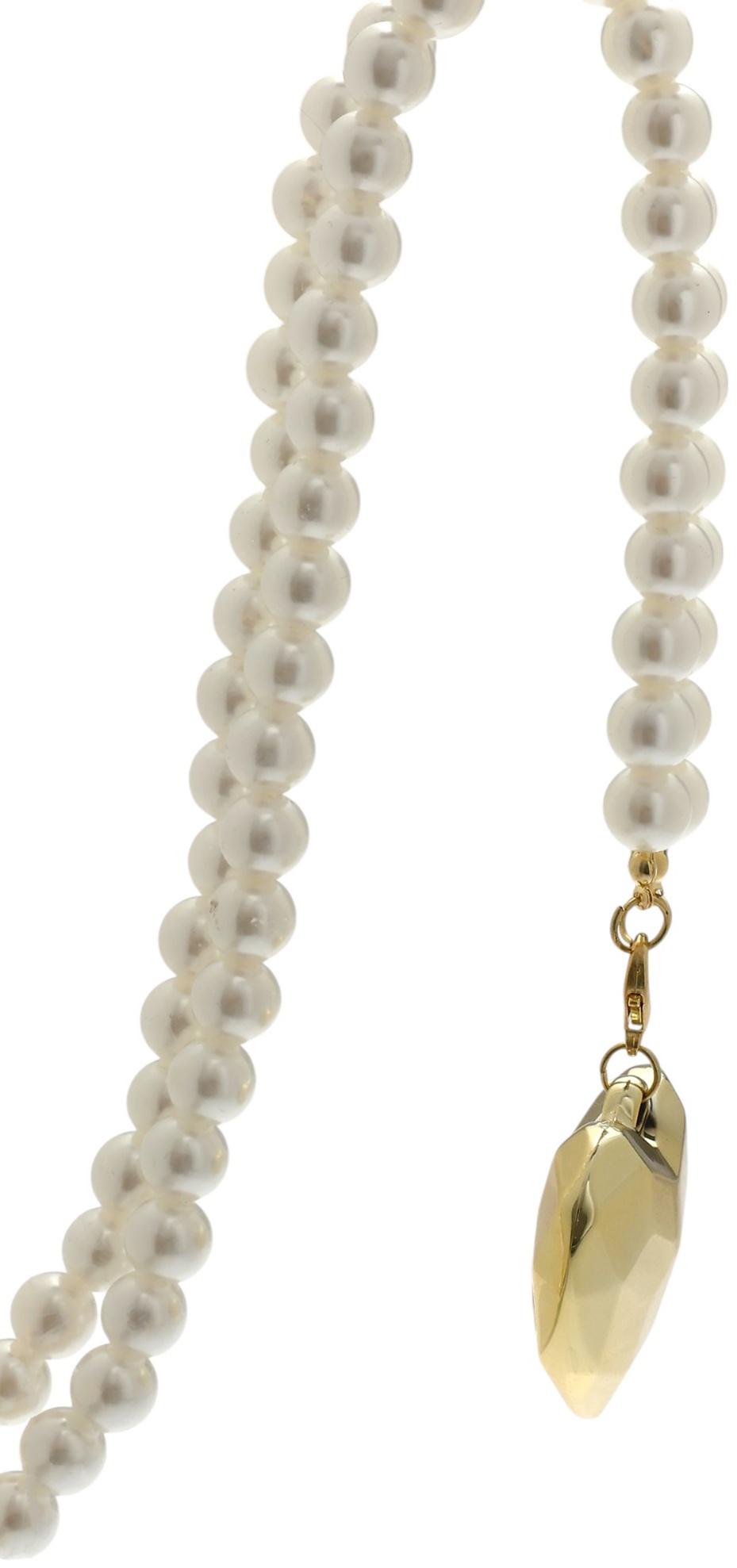 Портупея жемчужная с кулоном «Сердце», 129 см, белая в золоте