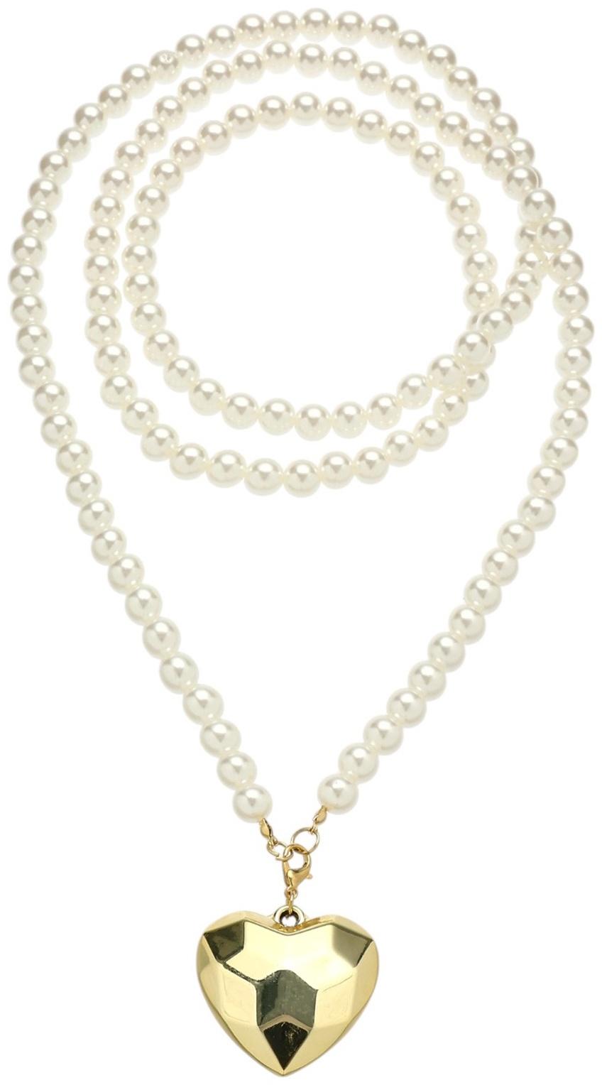 Портупея жемчужная с кулоном «Сердце», 129 см, белая в золоте