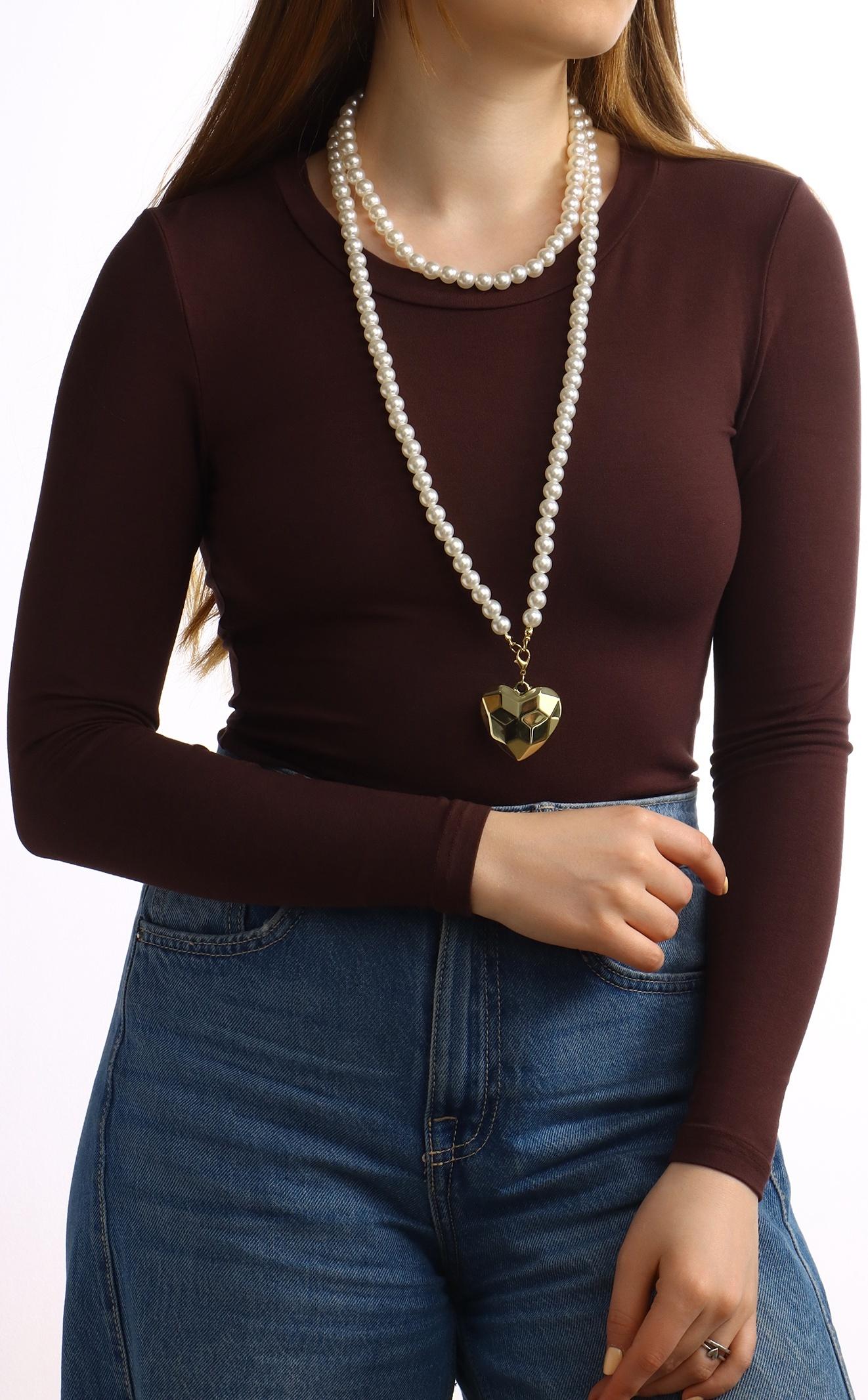 Портупея жемчужная с кулоном «Сердце», 129 см, белая в золоте