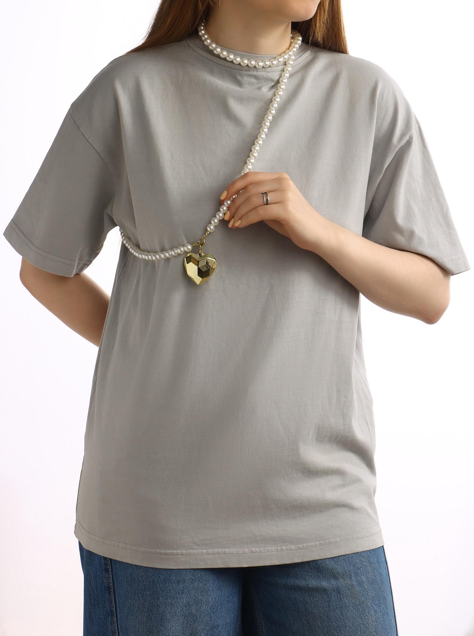 Портупея жемчужная с кулоном «Сердце», 129 см, белая в золоте