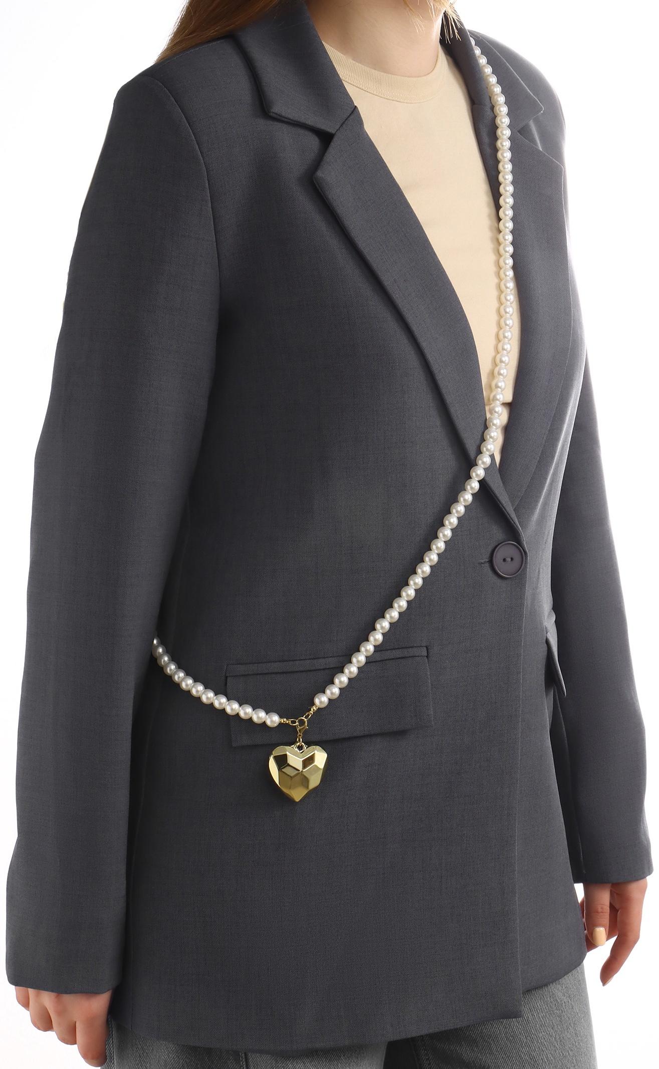 Портупея жемчужная с кулоном «Сердце», 129 см, белая в золоте